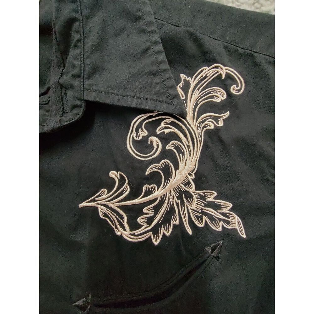 Roper Embroidered Shirt Men's L Guns Pistols Smile Pockets Black Snap Western - Picture 2 of 11
